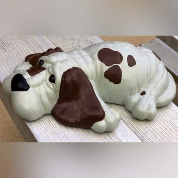 Vintage 1986 Antique KIMPLE MOLD CORP. Brown Grey Spotted Lounging Dog - Picture 7 of 10